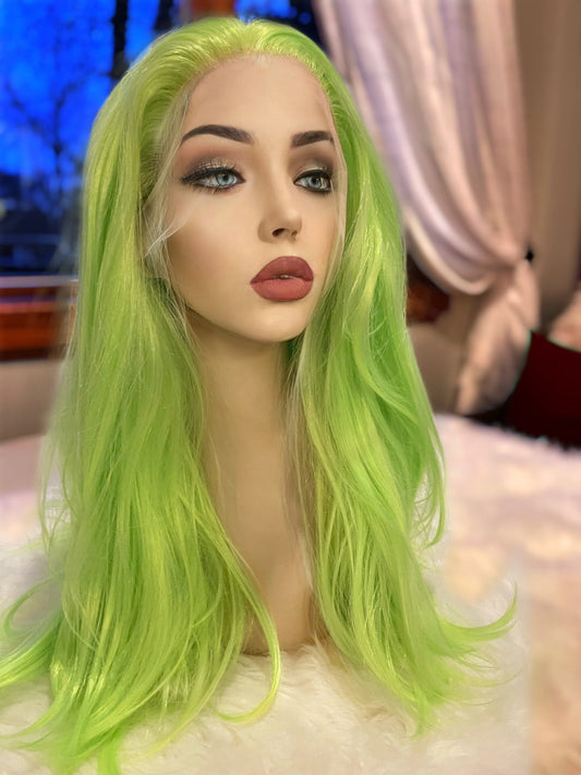 Neon Nancy Bright Green Wig Hand Tied Wig HD Lace Frontal Wig Short Wig Alopecia Drag Chemo Hair Loss Goth Wig St. Patricks Day