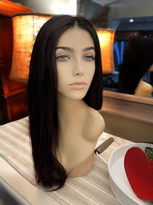 Julie 100% Remy Human Hair Wig Natural Dark Brown Custom Human Hair Hand Tied Brunette Wig Premium Lace Alopecia Wig Chemo