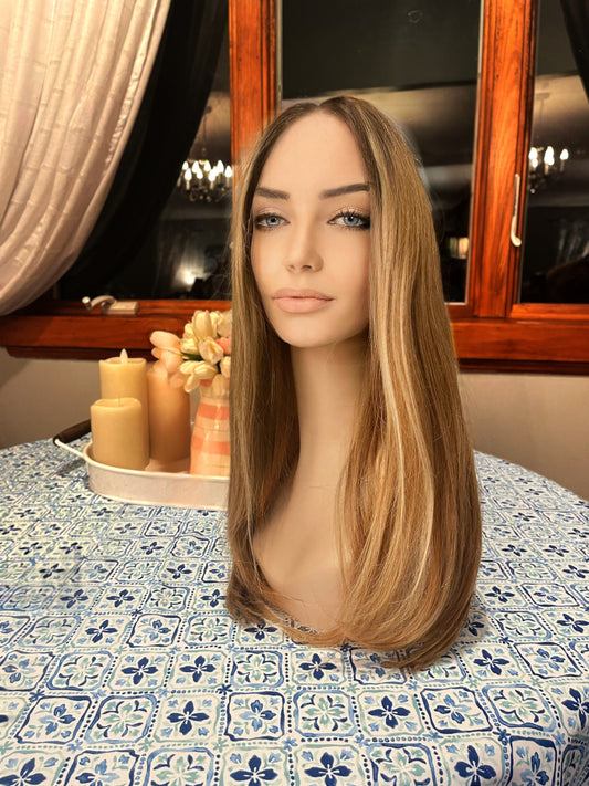 Bo 100% Remy Human Hair Wig Natural Caramel Brown Custom Human Hair Hand Tied Brunette Wig Premium Lace Alopecia Wig Chemo
