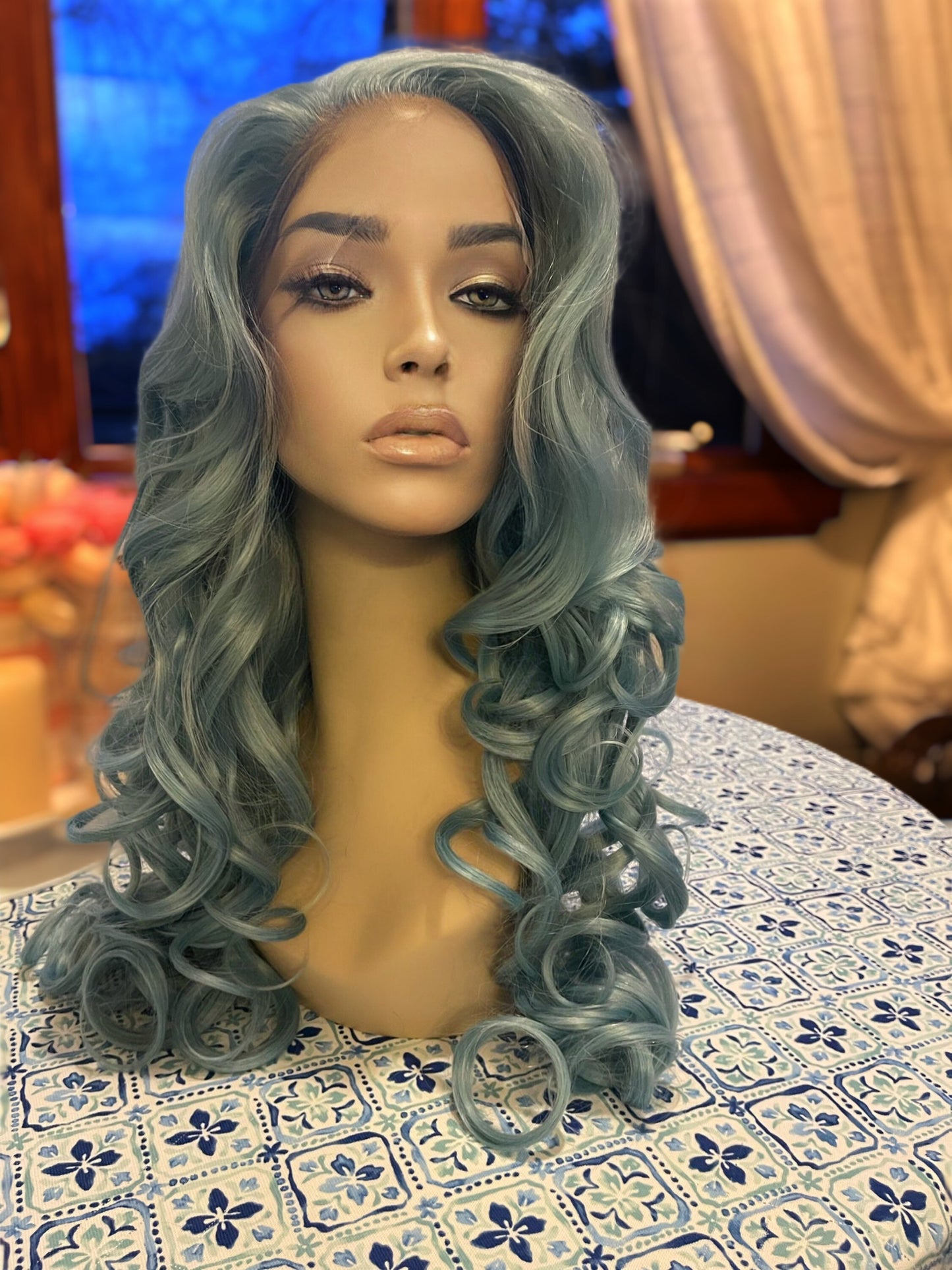 Blue Crush Wig Baby Blue Pastel Wig Long Curly Layers Rooted Wig Lace Frontal Wig Hand Tied Drag Wig Anime Cosplay Wig