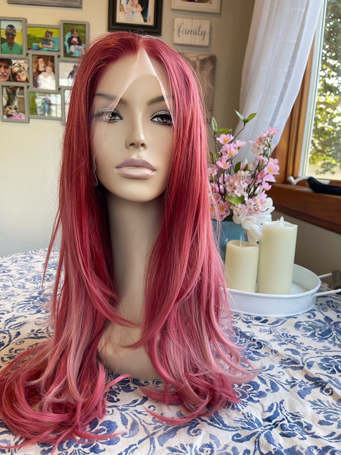 Ghost Pink Lace Front Rooted Ombre Deep Blush Pink Ombre Wig Loose Wave Long Realistic Editorial HD Synthetic Wig