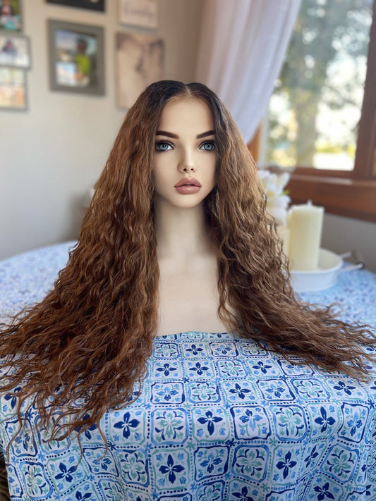 Naveena Wig Warm Medium Auburn Brown Wig Dark Rooted Wavy Colormelt Loose Wave Lace Cottagecore Alopecia Hair Loss Trans Wig