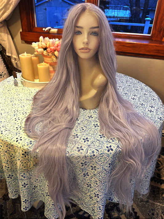 Peri Extra Long 3 Feet Wig Lavender Wig Very Long Wig Lace Frontal Free Parting Wig Lace Front Wig Cosplay Theater Showgirl Drag Wig