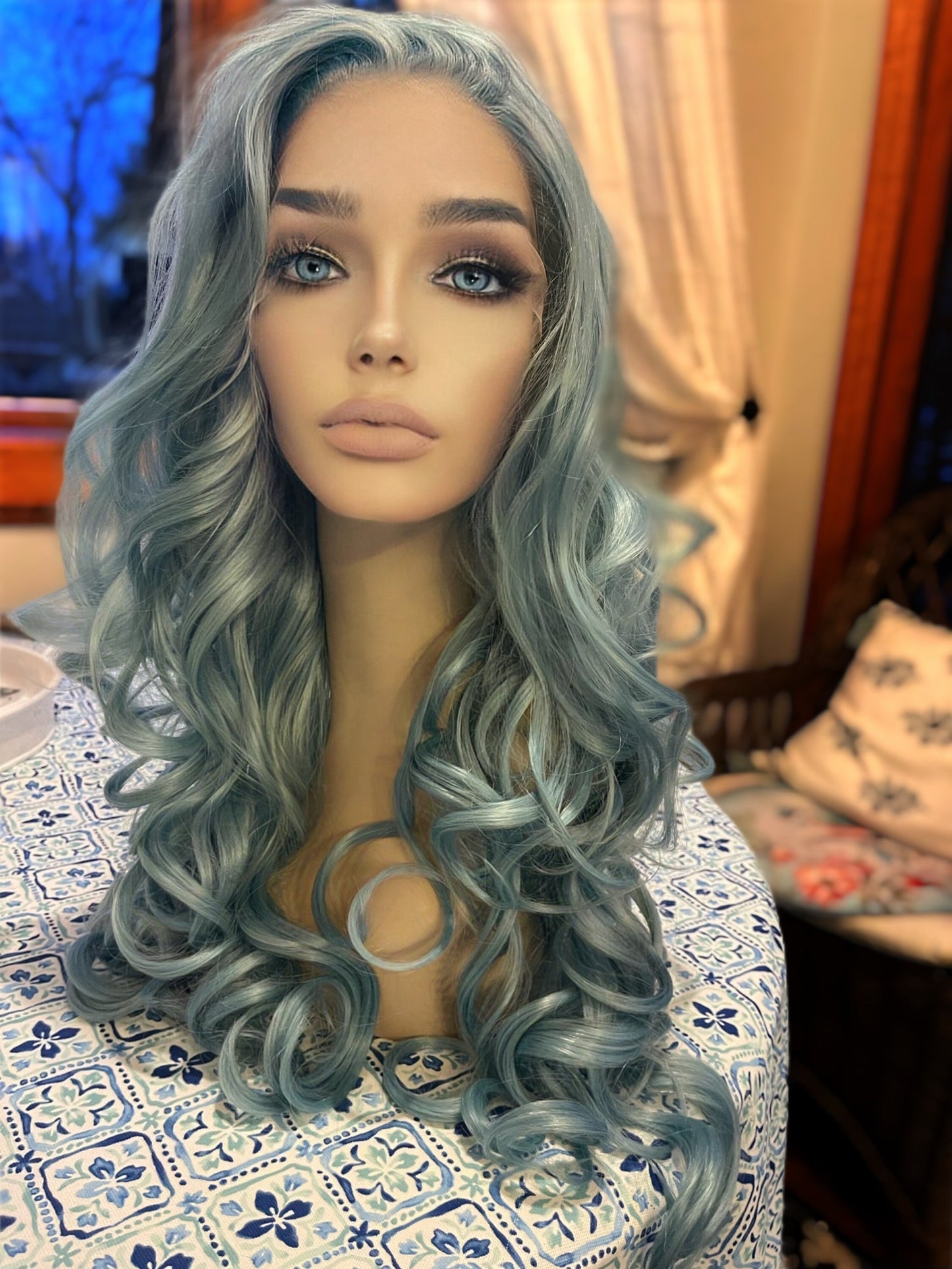 Blue Crush Wig Baby Blue Pastel Wig Long Curly Layers Rooted Wig Lace Frontal Wig Hand Tied Drag Wig Anime Cosplay Wig