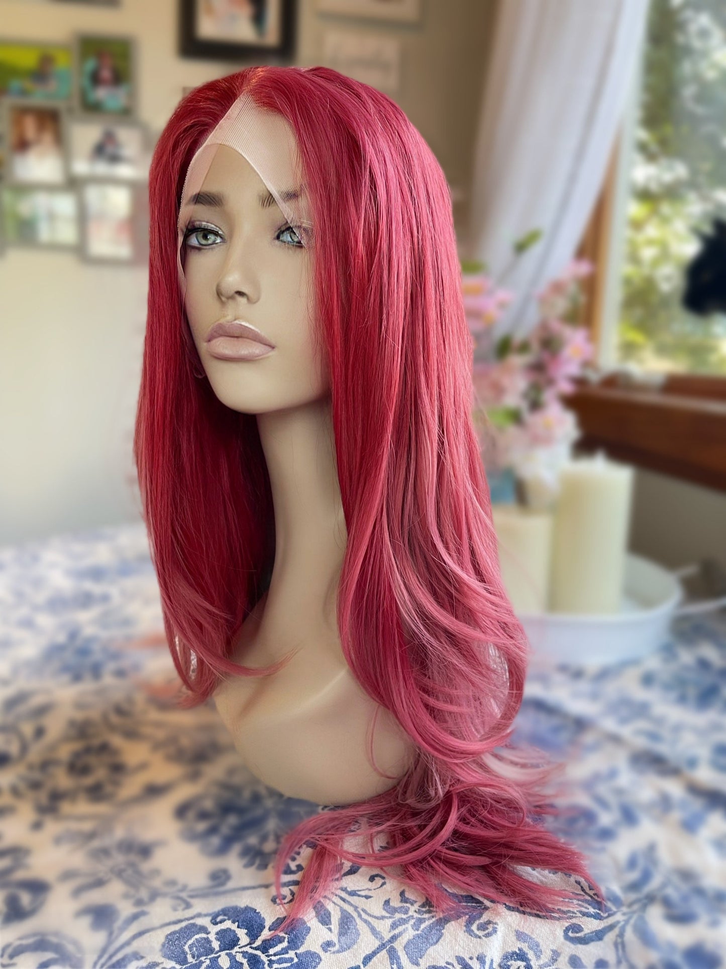 Ghost Pink Lace Front Rooted Ombre Deep Blush Pink Ombre Wig Loose Wave Long Realistic Editorial HD Synthetic Wig