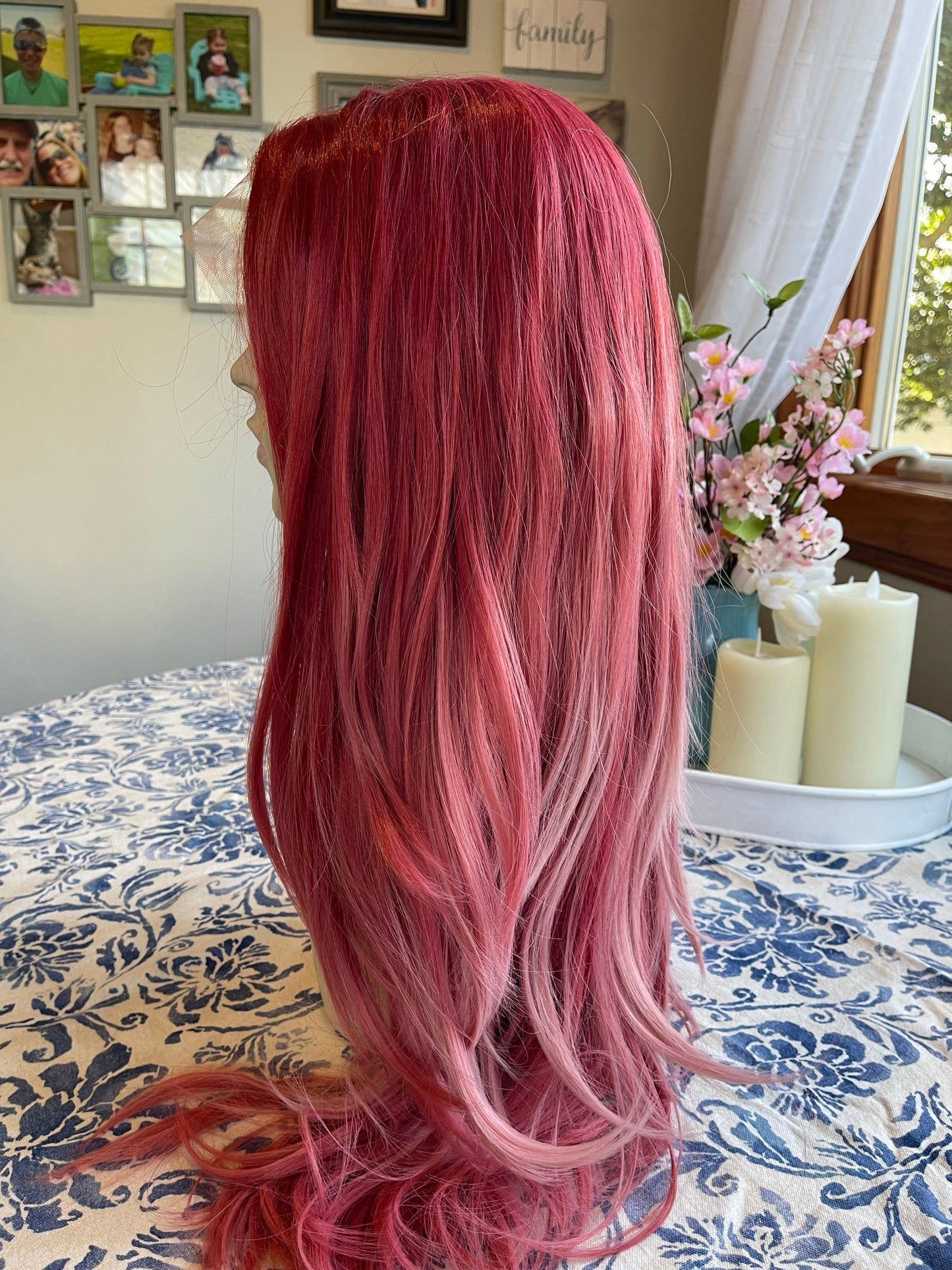 Ghost Pink Lace Front Rooted Ombre Deep Blush Pink Ombre Wig Loose Wave Long Realistic Editorial HD Synthetic Wig