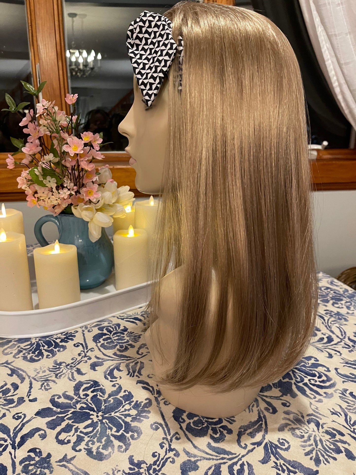 Vera Medium Natural Blonde Scarf Headband Wig Fall HD Wig Sleek Straight Wig Lightweight Wig Wig Chemo Alopecia