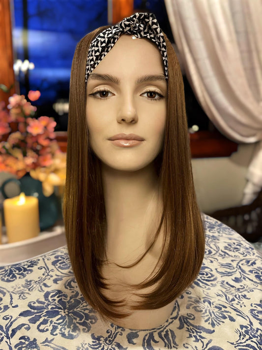 Shar Medium Ginger Brown Light Auburn Scarf Headband Wig Fall HD Wig Sleek Straight Wig Lightweight Wig Wig Chemo Alopecia