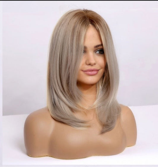 Warm Copper Rooted Blonde Straight Bob Synthetic Wig